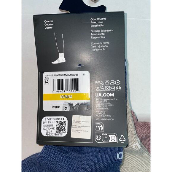 UNDER ARMOUR WOMENS 3 PAIR BLUE BEIGE PINK LIGHTWEIGHT QUARTER SOCKS NEW - Picture 4 of 4